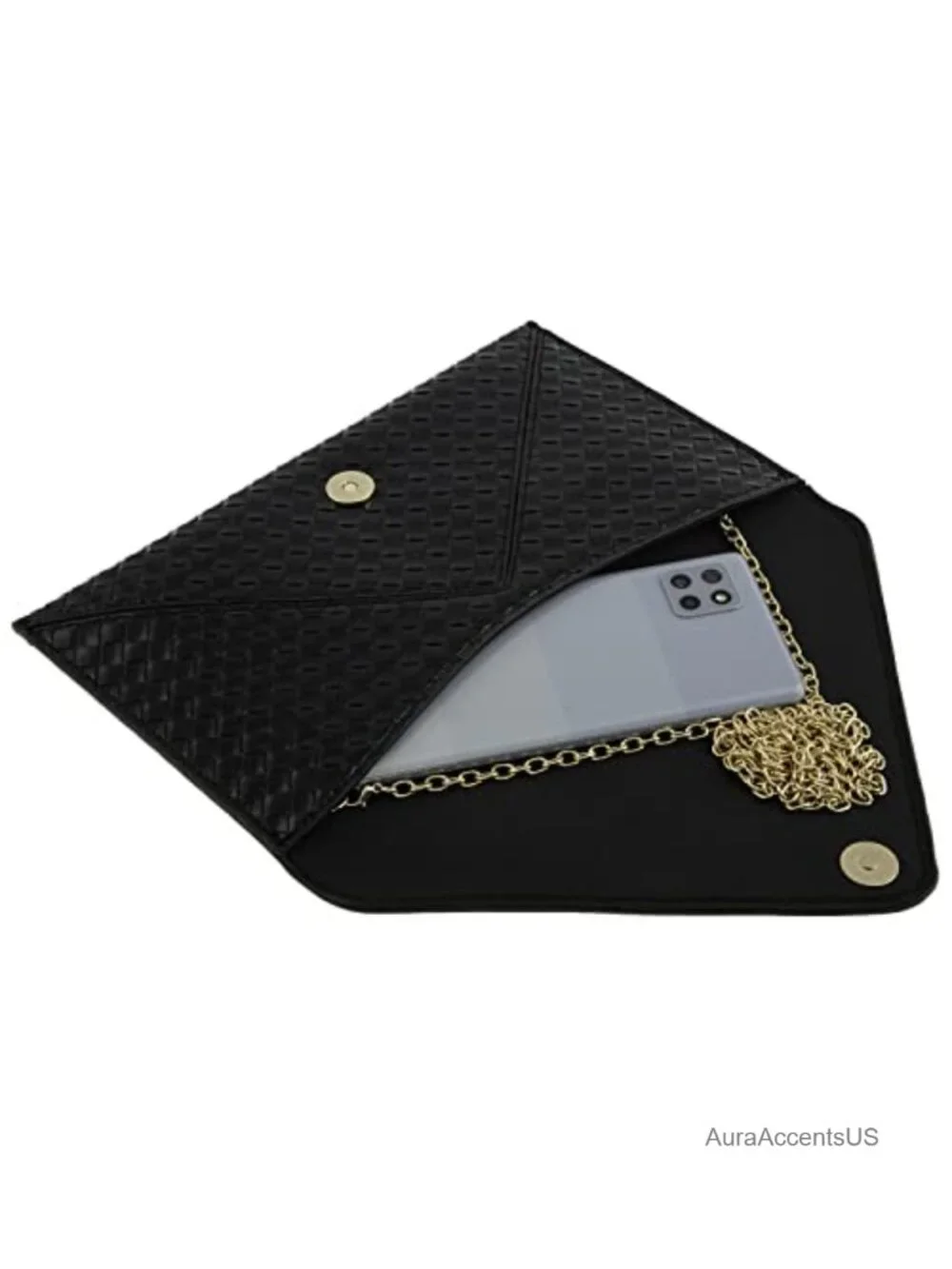 Faux Patent Leather Glossy Envelope Clutch with Detachable Chain Strap